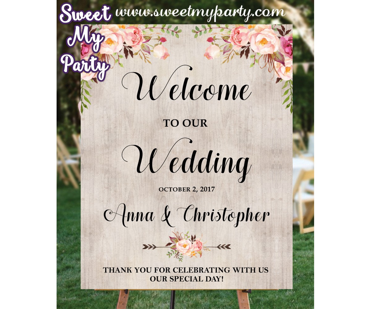Boho Wedding Welcome sign,floral Wedding Welcome Sign, (031w)